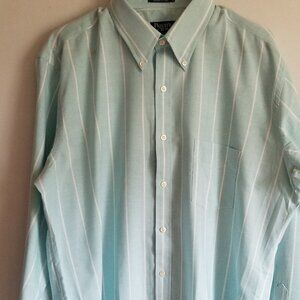 Men's Private Club Mint Green With White Stripes Button Down Collar Shirt 16 1/2